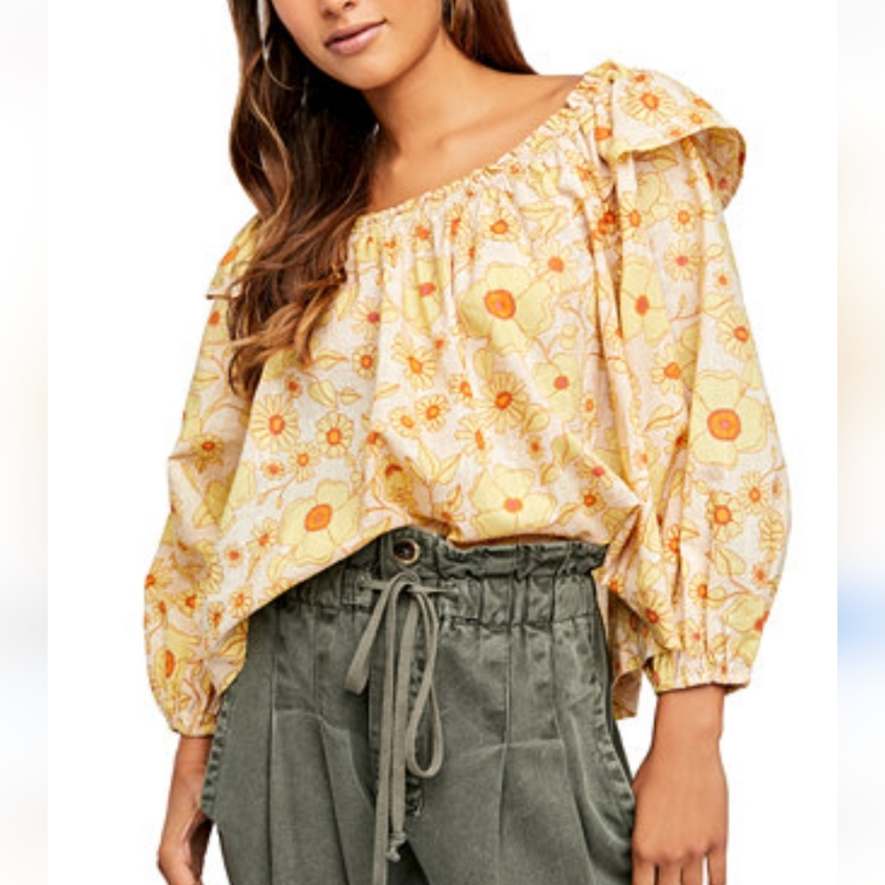 Free People Miss Daisy Cotton Printed Top sz S